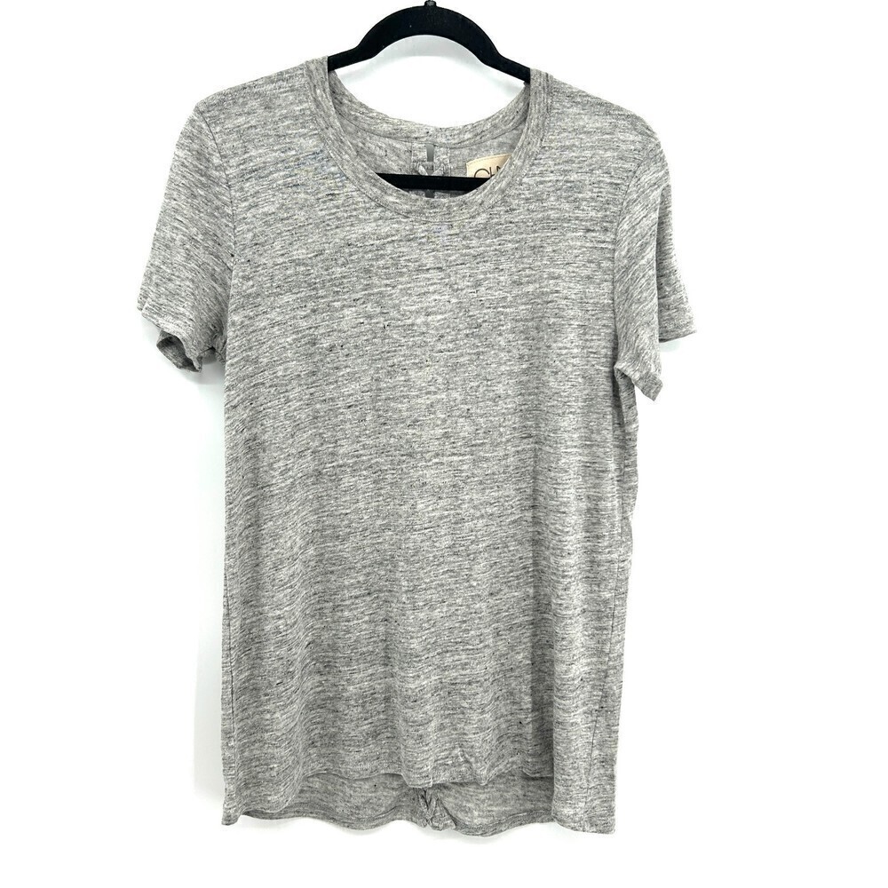 NWT CHASER Basic Linen Heather Gray Lace Up Back Burnout Shirt Size Medium